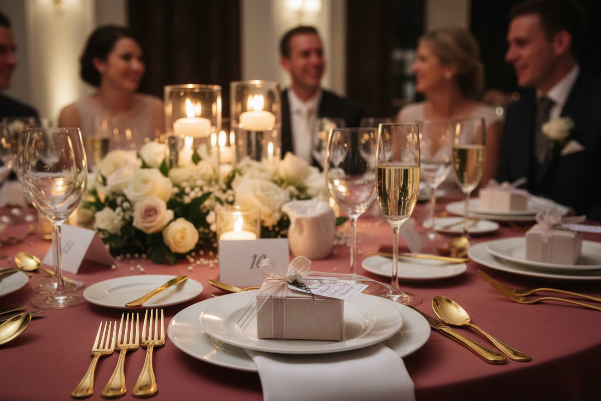 Lefevre Chocolate truffle favour boxes at each wedding place setting