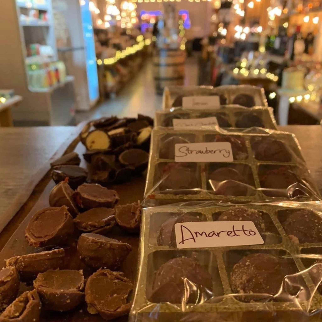 amaretto strawberry truffles Packs of 6 Lefevre Chocolate artisan Belgian chocolate truffles in signature mixed or single flavours, handmade in Shropshire
