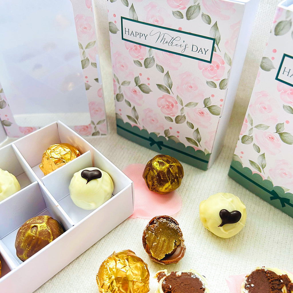 Lefevre Chocolate Mother's Day floral gift box of 6 artisan Belgian chocolate truffles, handmade in Shropshire