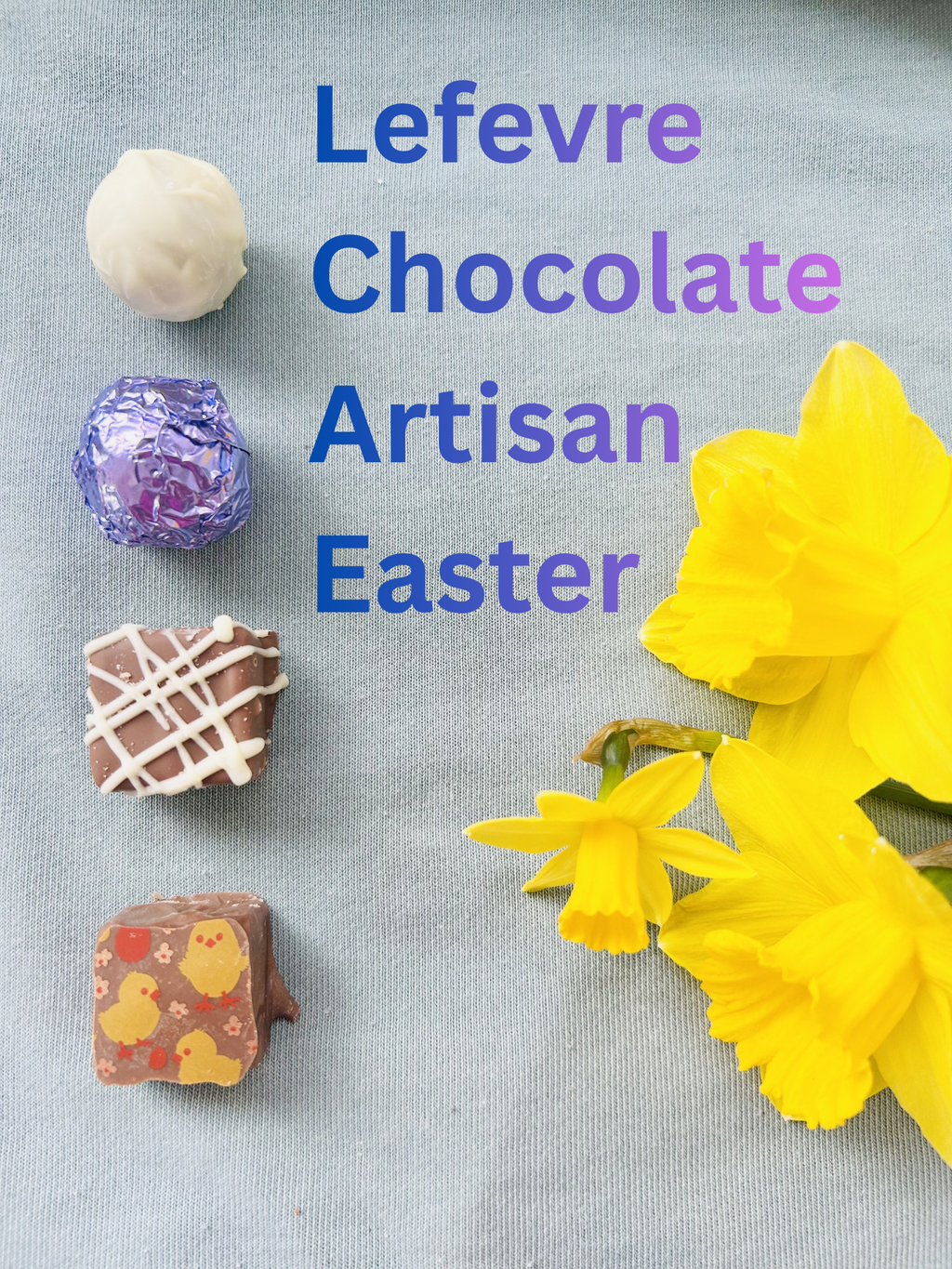 Easter gift box of 12 Lefevre Chocolate artisan Belgian chocolate truffles, handmade in Shropshire