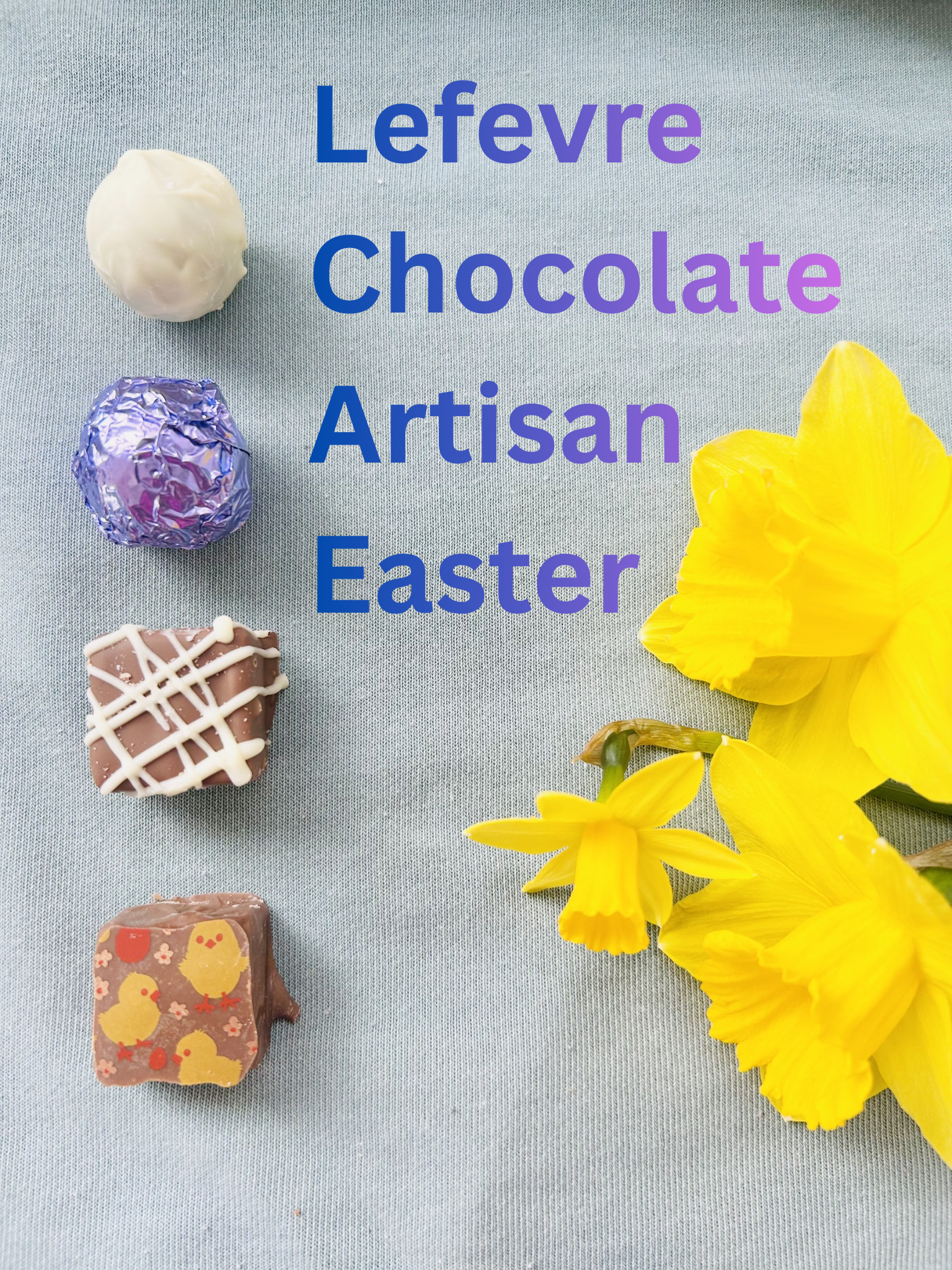 Easter gift box of 12 Lefevre Chocolate artisan Belgian chocolate truffles, handmade in Shropshire